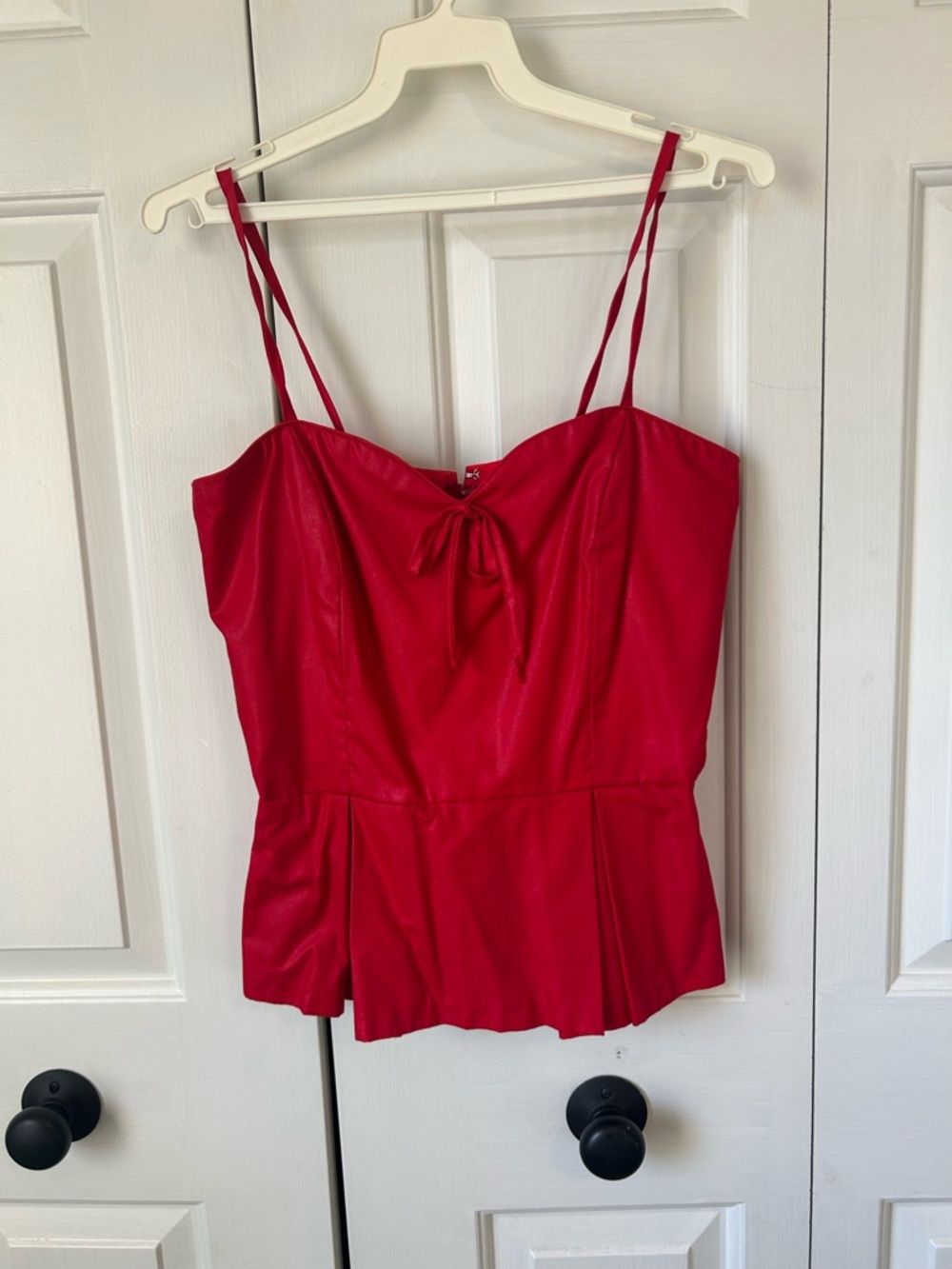 Women’s Red Spaghetti-Strap Peplum Top
